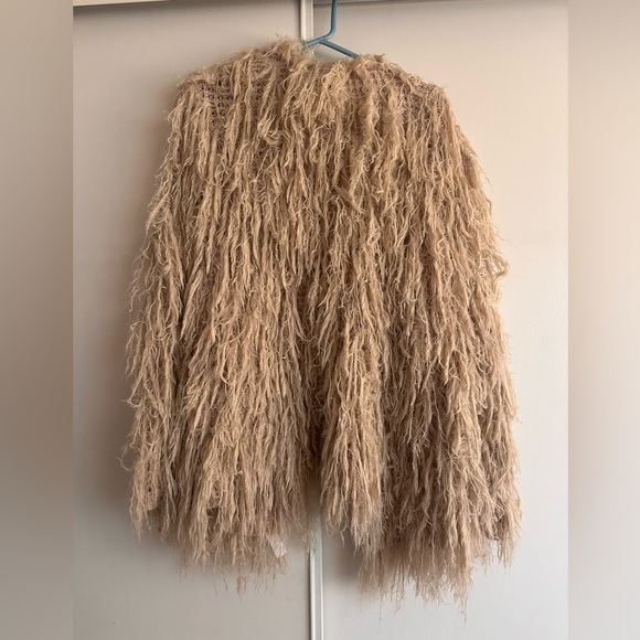 Free People Old Faithful Beige Shaggy Knit Jacket size medium - Picture 8 of 8